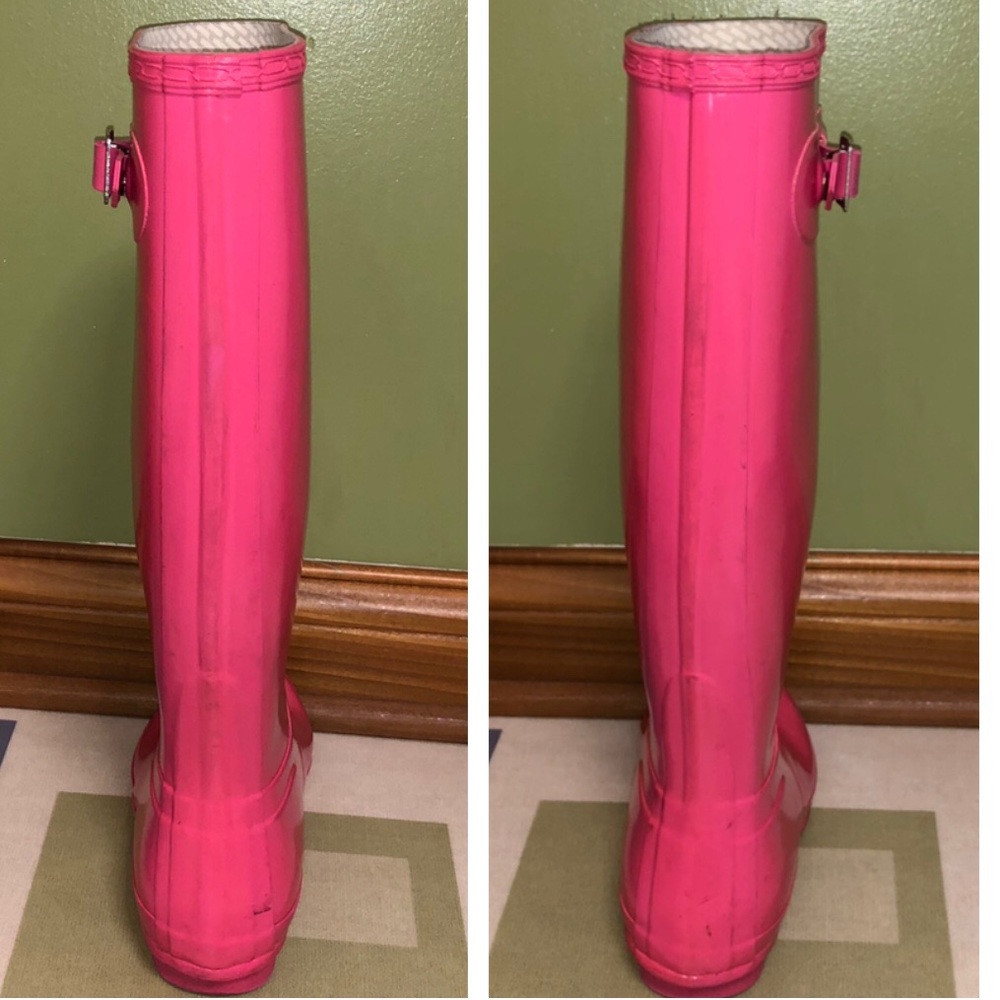 HUNTER Hot Pink Tall Gloss Tain Boots - Picture 2 of 8